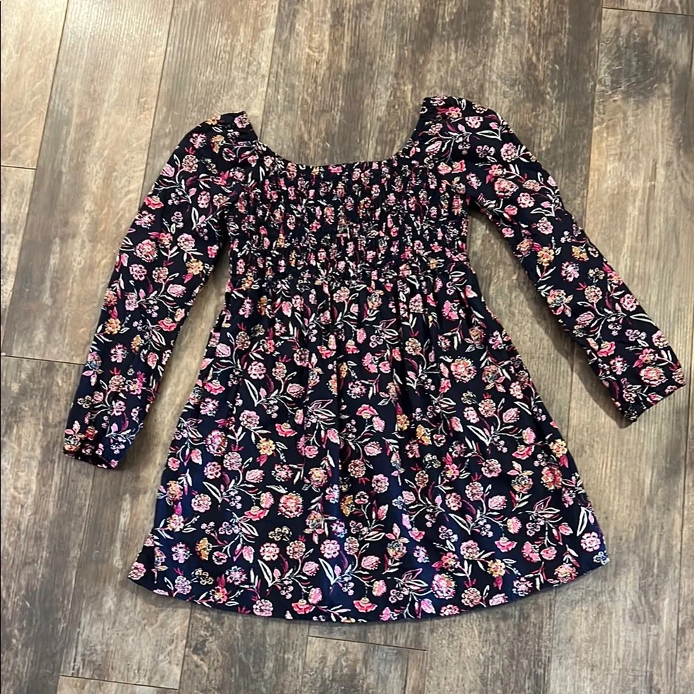 GAP Black Pink Smocked Ruffled Midi Dress